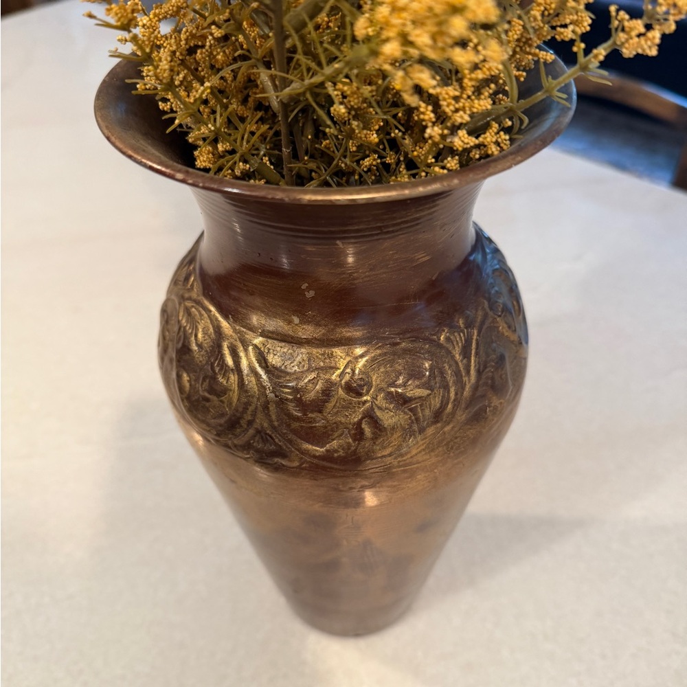 Vintage Bronze Floral Accent Vase - Brown/Gold with faux stems - Picture 8 of 8